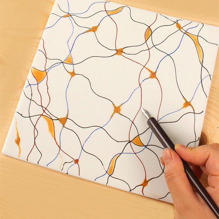 Pottery Art On-Glaze Dipping Fountain Pen Wooden Pole Glaze Painting Pen DIY Low Temperature Overglaze Ceramic Painting Pens