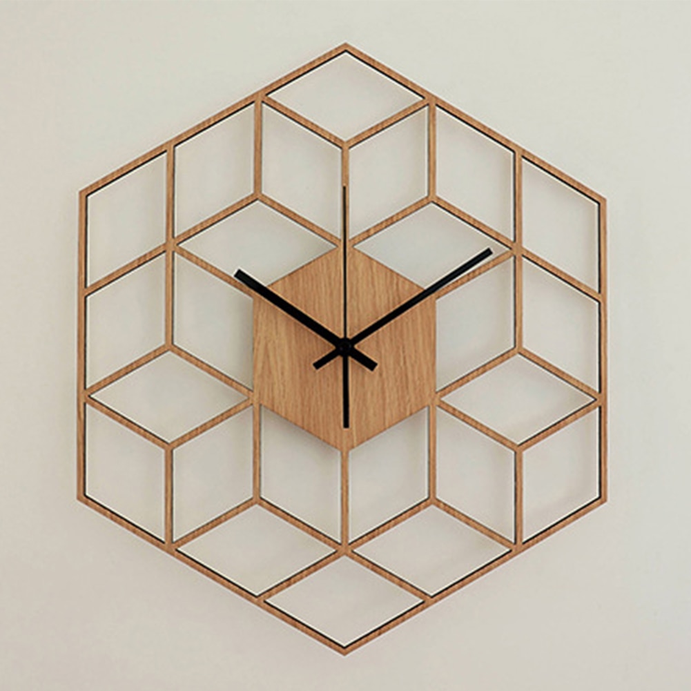 Reloj de pared de cuarzo Hexagonal de madera de bambú para decoración del hogar, reloj de pared de cuarzo, grande, silencioso, geométrico