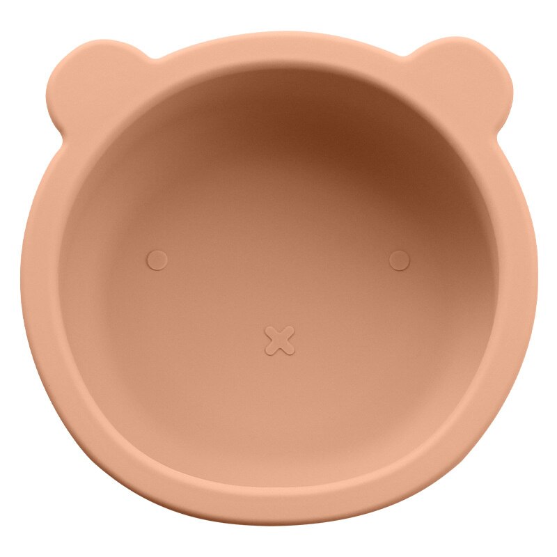 Suction Cup Baby Dishes BPA Free Silicone Baby Feeding Bowl Kids Tableware Non-Slip Infant Food Plate Kids Training Spoon Fork: Bowl-Brown