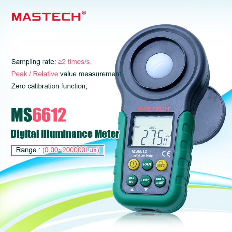 Mastech ms6612 Lux meter 200,000 Lux Light Meter Test Spectra Auto Range High Precision Digital Luxmeter Illuminometer