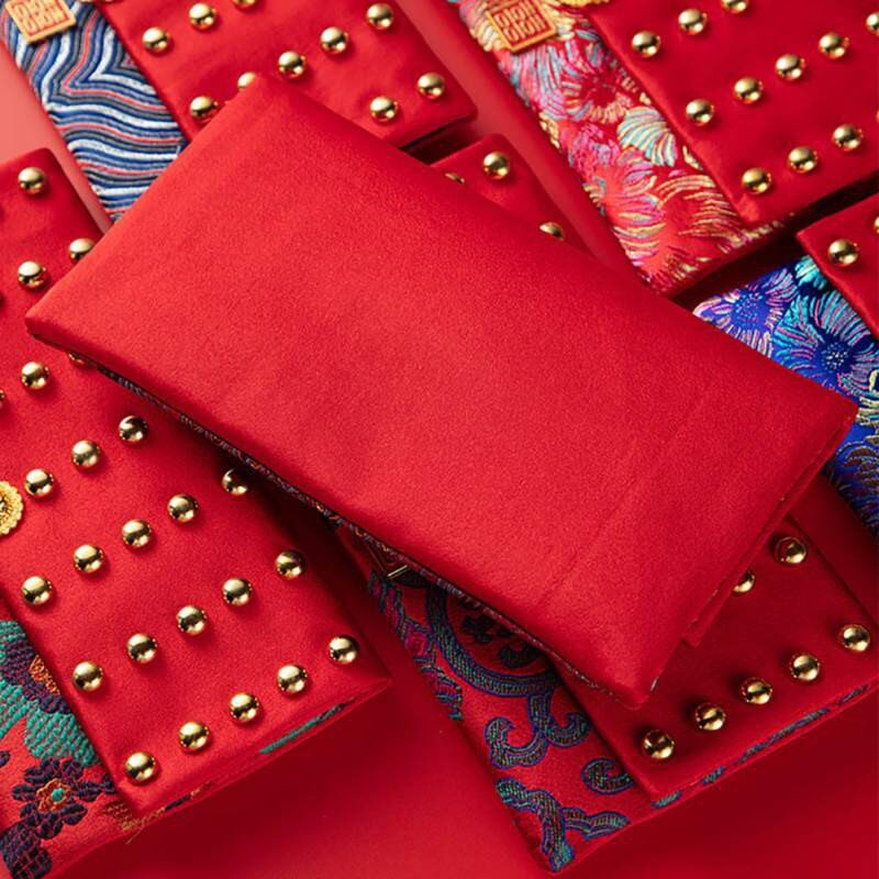chino tradicional brocado monedero bolsa joyería bolsa bordado organizador bolsillo para Festival de boda