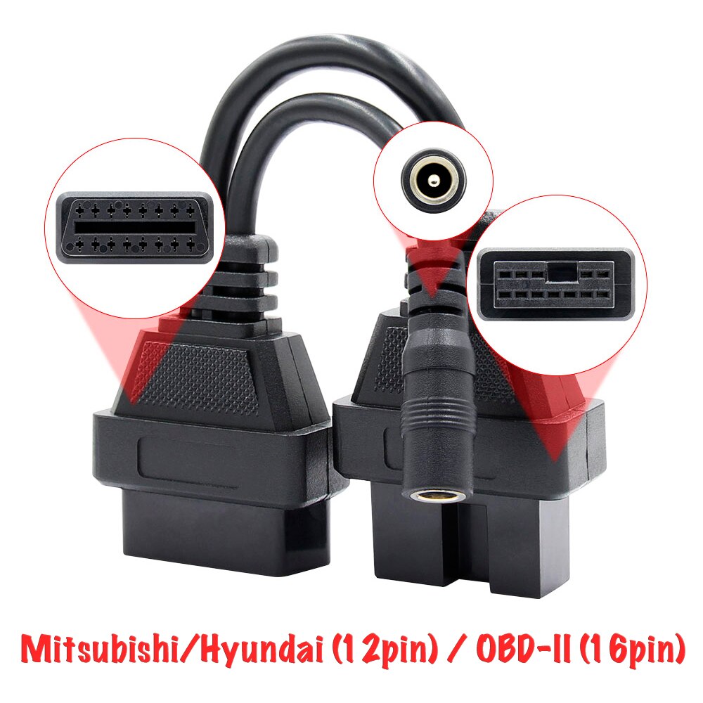 Adapter mitsubishi / hyundai  (12 pin) obd-ii  (16- pin) obd 2,  stik, adapter, stik hun diagnostisk kabel