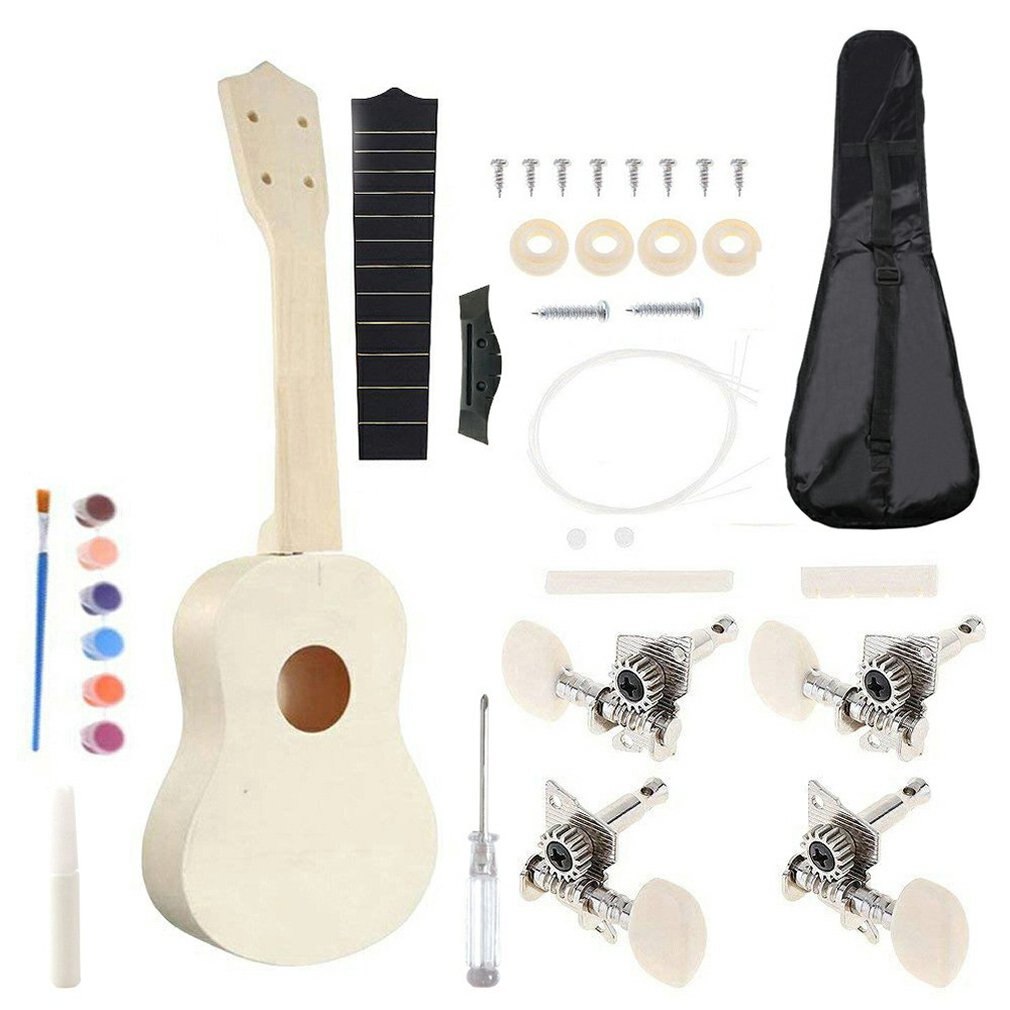 Petite guitare ronde en bois pour enfants, assemblage Ukulele 21 pouces, bricolage, Durable et pratique: Package B