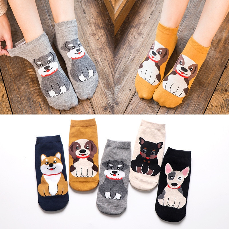 Lente Herfst Mode Schattige Dier Vrouwen Katoen Korte Sokken Tij Hond Kawaii Bull Terrier Beagle Japanse Casual Gelukkige Grappige Sokken