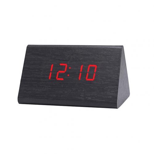 Digital Wooden USB LED Night Light Alarm Clock Thermometer Display Timepiece: Kurogi Red