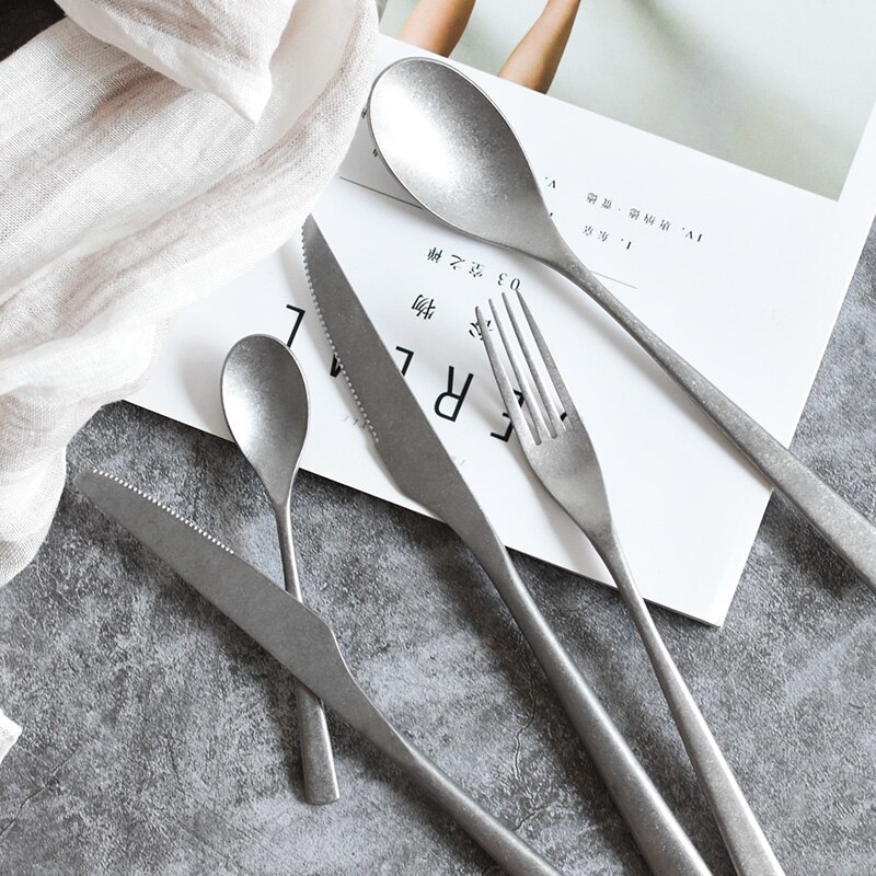 Steak messer und gabel Jahrgang alte edelstahl Westlichen geschirr Nachtisch löffel schneeflocke silber matt messer gabel löffel