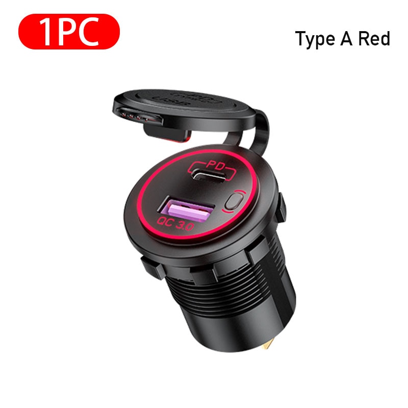 12V-24V ładowarka samochodowa USB QC3.0 5V 3A USB automatyczny gniazdo szybkie ładowanie PD Port zapalniczki wodoodporna 12V ładowarka accesori: rodzaj A czerwony 1szt
