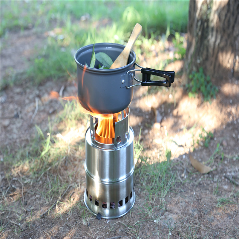 Mochila supervivencia leña ardiendo Sistema de cocina de madera plegable gasificador de acero inoxidable solidificado estufa de Alcohol herramienta de barbacoa