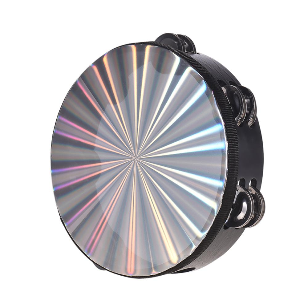Pandereta de madera de 8 "/ 10", tambor de mano con cascabeles de doble fila, cabezal de tambor reflectante, instrumento de percusión de juguete: Style B 8inch