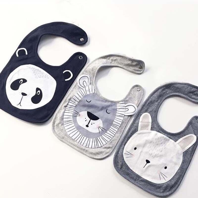 Babadores para crianças, 5 peças design misto animal bonito dedign bebê meninos meninas babadores panda leão desenho de coelho