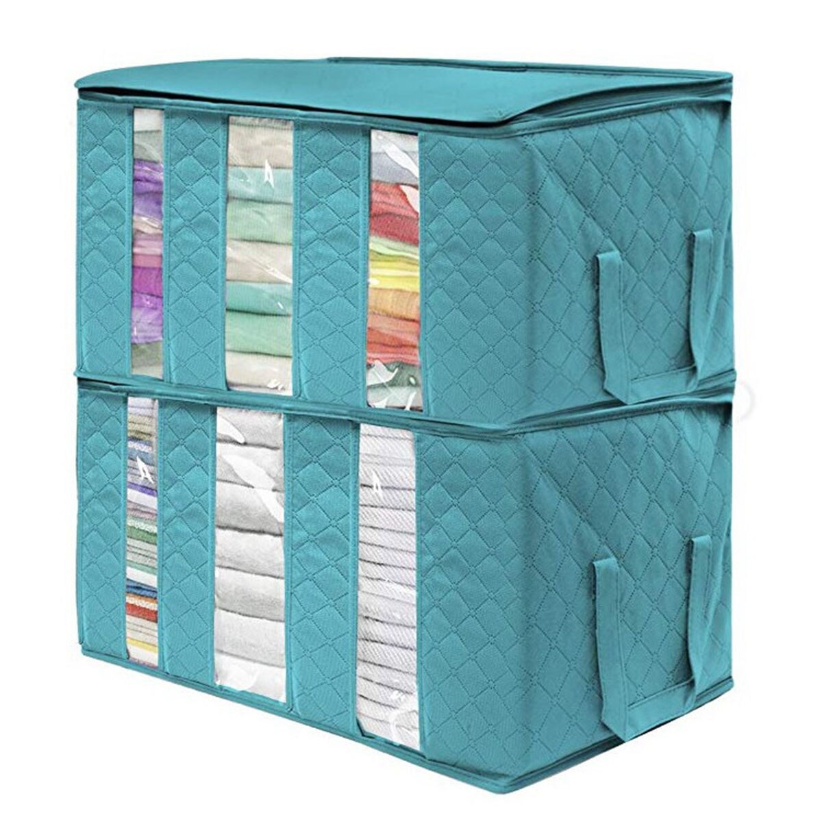 Non-Woven Fabric Folding Storage Bag with Zipper Dustproof Moisture-proof Clothes Quilt Storage Case Holder Organizer Save Space: C 61x33x31cm Blue