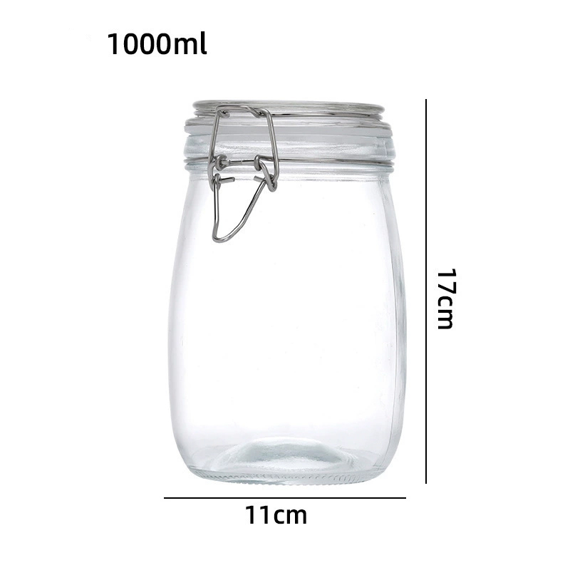 Bocaux en verre transparent avec couvercles articulés hermétiques et joint en caoutchouc anti-fuite, conteneurs en verre de stockage à bouche large de 380/500/750/1000ml: Bleu