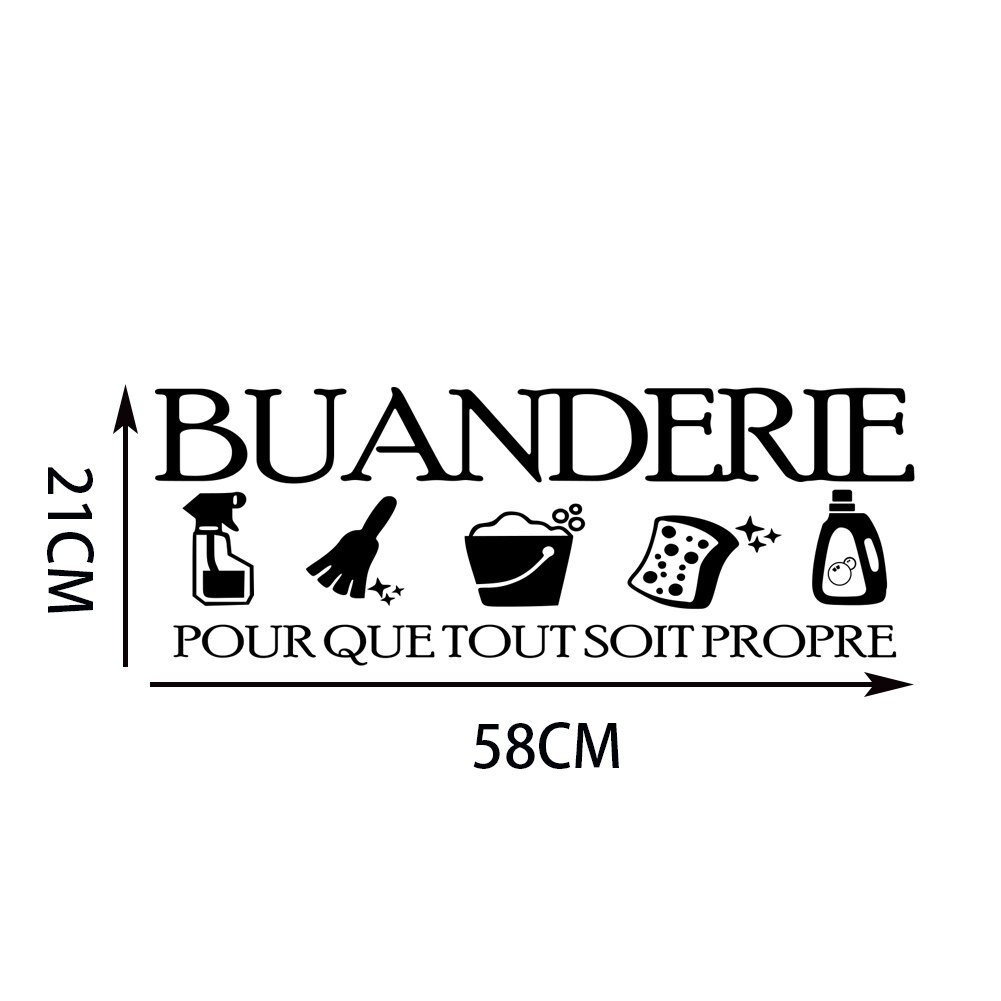 Buanderie Lessive Laundry Room Reminder Washing Quotes Signs Wall Sticker Decoration for Washing Utility Room Removable Decals: DW1993-S