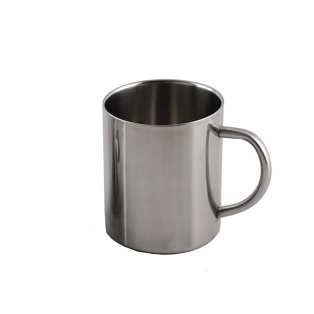 1pc Comfortabele handvat Zilver Dubbele Muur Roestvrij Staal Draagbare Mok Tumbler Thee Cup voor Reizen 220ml 300ml 400ml