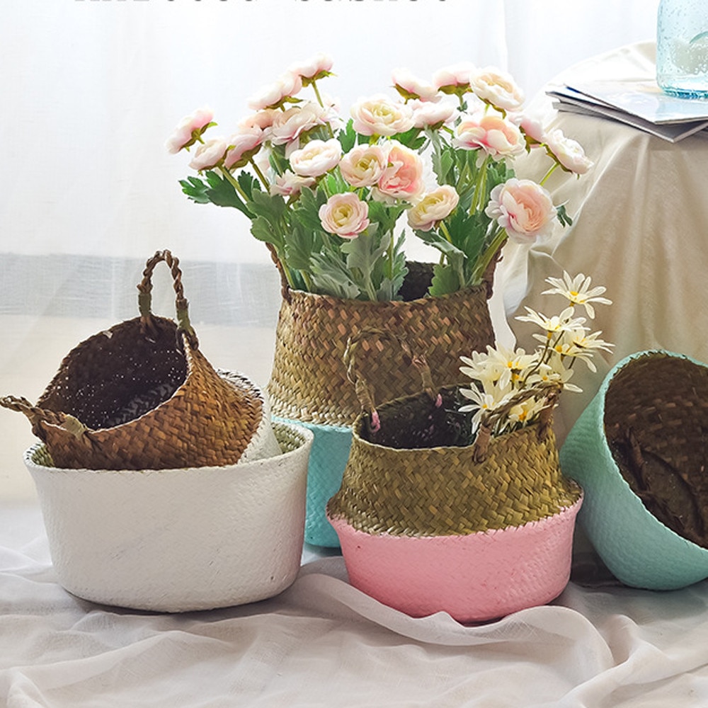 Seagrass Wicker Basket Wicker Basket Flower Pot Folding Basket Dirty Basket