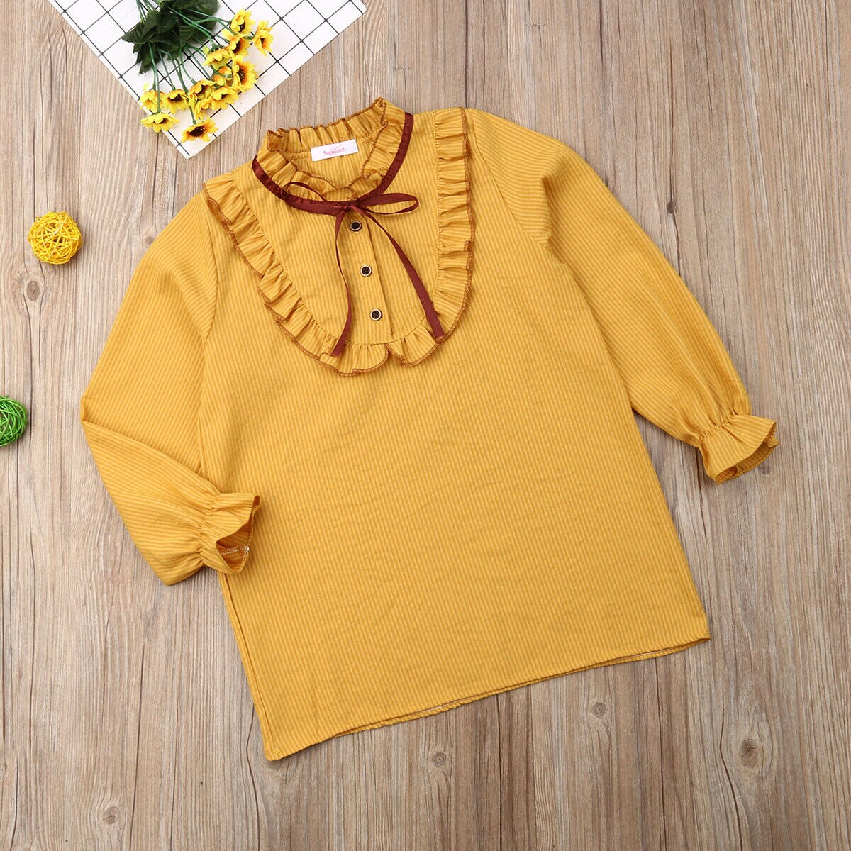 Kids Meisje Gele Blouse Mode Vlinder Kraag Verstoorde Shirts Bladerdeeg Lange Mouwen Kleding Kinderen meisje Top