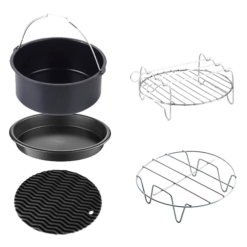 1Set Friteuse à Air Accessoires 18CM Plat a Pizza Gâteau Baril Friteuse à Air avec Coussin Isolant Accessoires De Cuisine: Default Title