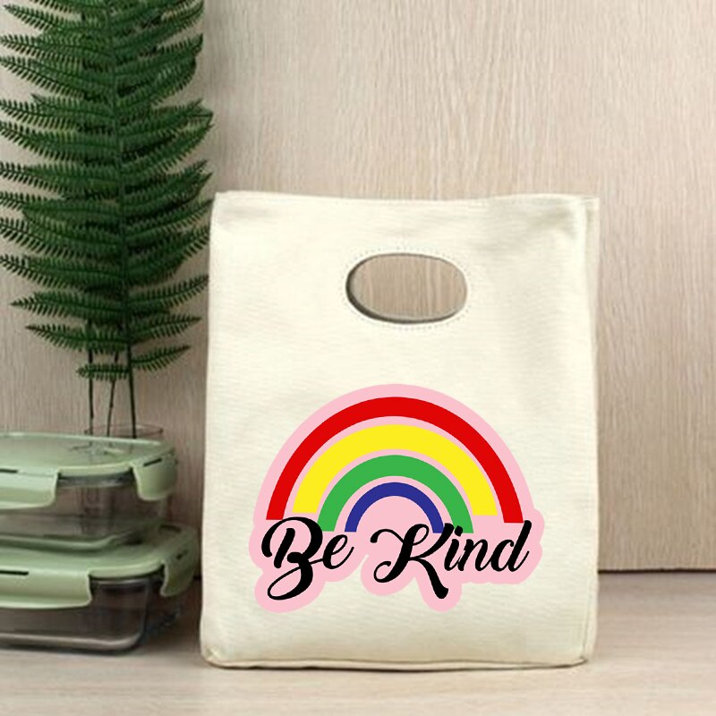 Bądź miły Rainbow funkcjonalne Cooler torby na Lunch przenośna ocieplana z płótna pojemnik Bento Totes termiczna jedzenie na piknik pokrowiec torebka: Q00785-TBBG-C