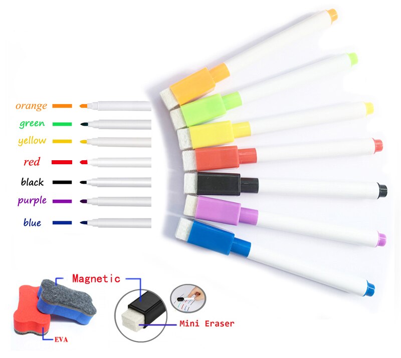 14 Pcs Water Kleur Pennen School White Board Nevera Marker Pen Magnetische Whiteboard Droog Vegen Gum Rubber Borstel Koelkast Magneten