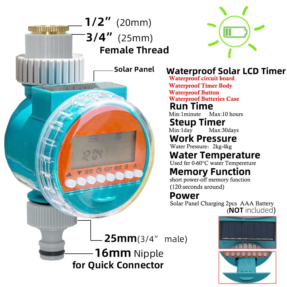 8-Typ Garden Automatic Watering Timer Drip Irrigation Digital Electronic Controller Rain Sensor Solar Greenhouse Sprinkler Timer: 1PC -F