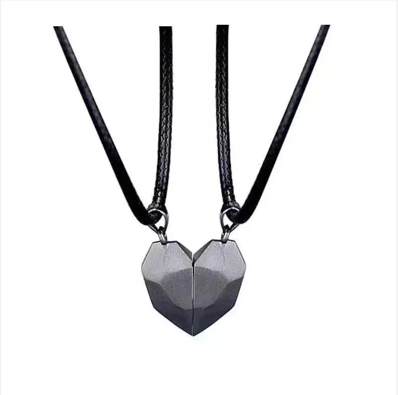 Amor imán pareja Color a juego collar Simple deseando piedra Heartbreak costura colgante hombres y mujeres joyería: PLATEADO