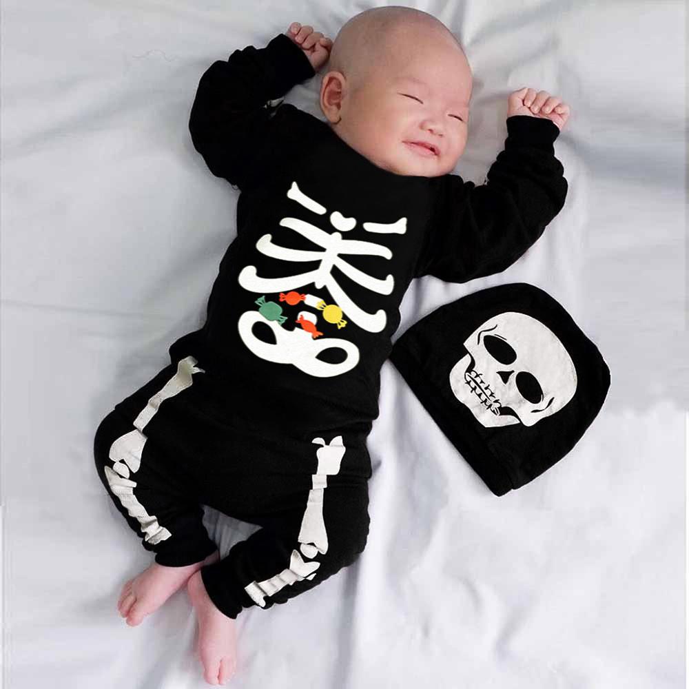 Ropa infantil de Halloween para bebés y niñas, de calavera Pelele con estampado de dibujos animados, Mono de manga larga, ropa para bebés