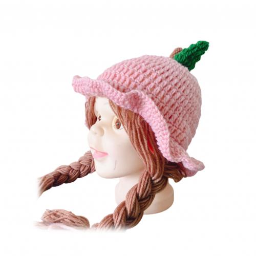 Baby piger vinter flettet paryk uldgarn strikket hat varm hætte fotografering prop: Lyserød