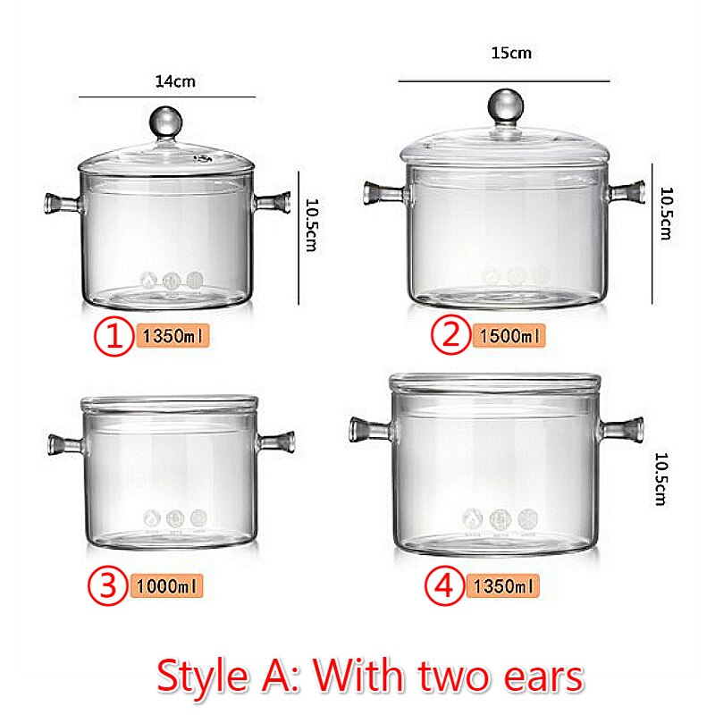 Glass Cooker kitchen 1000ML 1350ML 1500ML Silicon open flame straight pot electric ceramic stove heating glass pot with lid