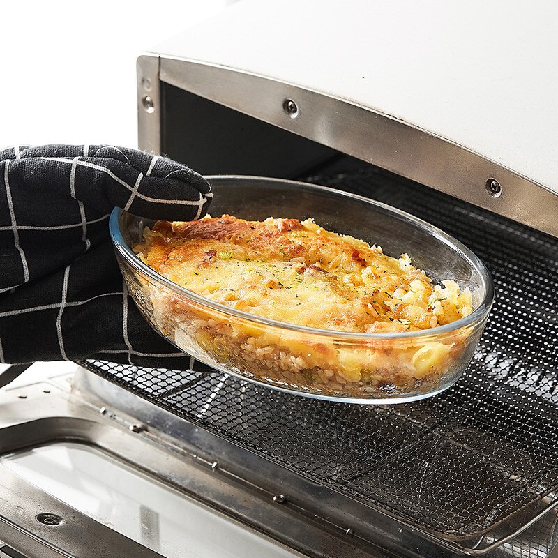 Heat Resistant Glass Dessert Plate Household Microwave Oven Baking Tray Oval Transparent Salad Fish Plate Tableware