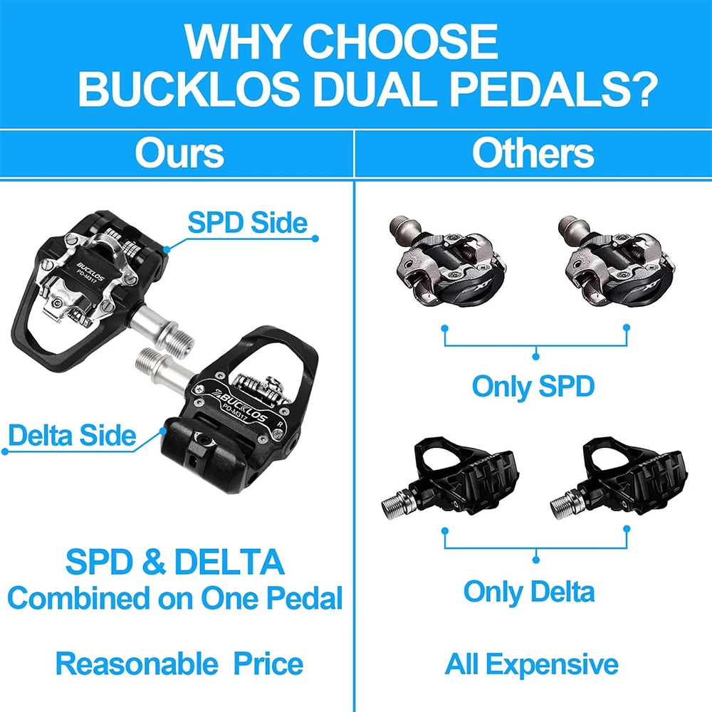BUCKLOS para SPD/LOOK DELTA Pedal de bicicleta de doble función Pedal de bloqueo automático pedales de bicicleta de montaña de carretera con tacos de bicicleta
