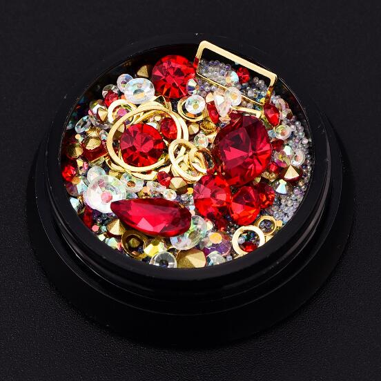 Blanding stil bittesmå perler ting krystal dekorationer gør det selv håndværk flade diamanter farverige nail art metal nitte harpiks smykker fyldstoffer: 1 rød