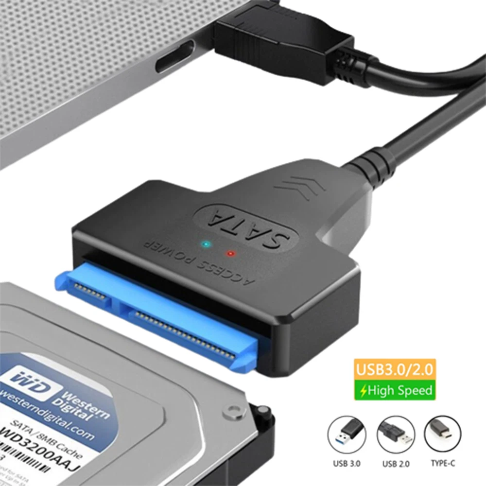 Sata til usb 3.0 / 2.0 /  type c adapterkabel op til  to 6 gbps til 2.5 tommer ekstern harddisk, ssd-harddisk, 22- bens adapter sata iii-kabel