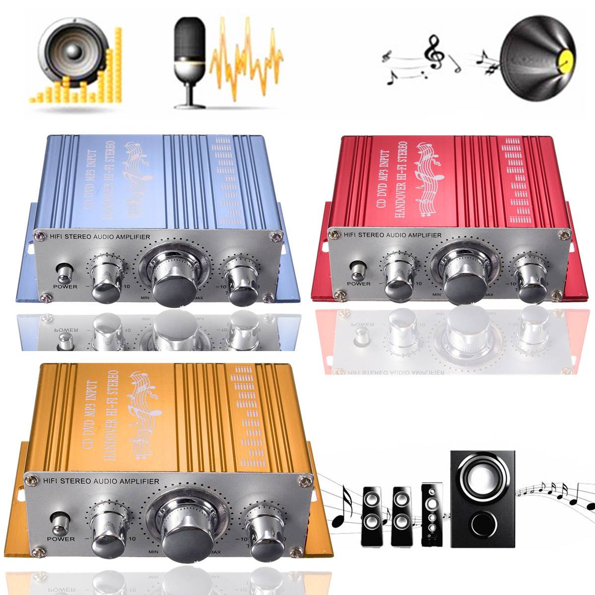Mini Car Amplifier Motorcycle Home Boat Auto Stereo Audio Amplifier 2 Channel Digital Hi-Fi Amp Support CD DVD MP3 Input