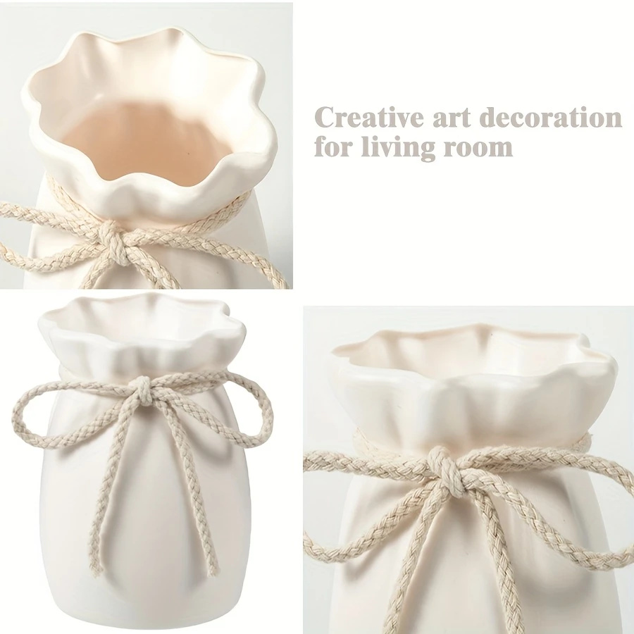 1/3pcs Home White Flower Vase Plastic Bow Plant Bottle Desktop Decor Ornament Garden