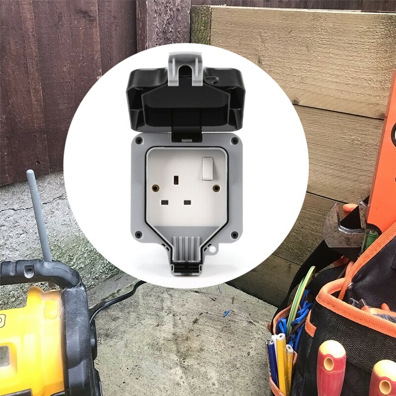 IMPACT RESISTANT 13A UK ABS Single Socket Switched Automatic Adjustment Electrical Sockets Waterproof Outdoor IP66 220V Socket