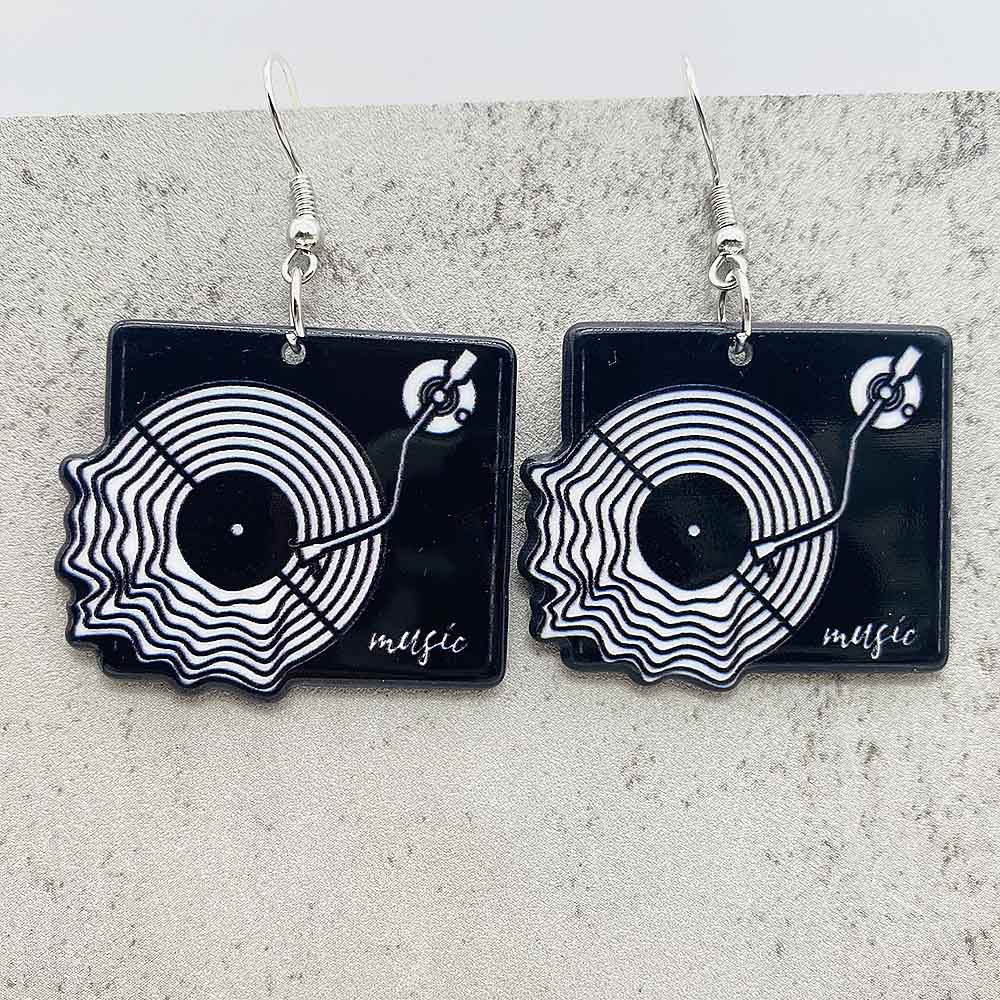 Pendientes de registro de película con cinta de casete de estilo Vintage, pendientes para entusiastas de la música, color blanco y negro, para entusiastas de la música navideña: Color amarillo dorado claro