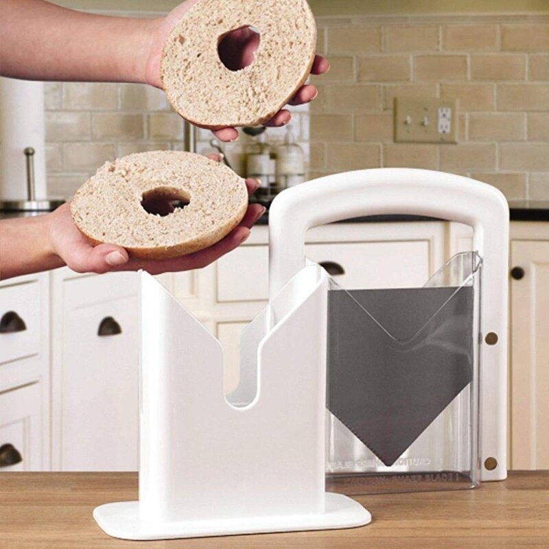 Bagel Slicer Slicing Tool Stainless Steel Bread Cutters Toast Slicing Kitchen Tool in White