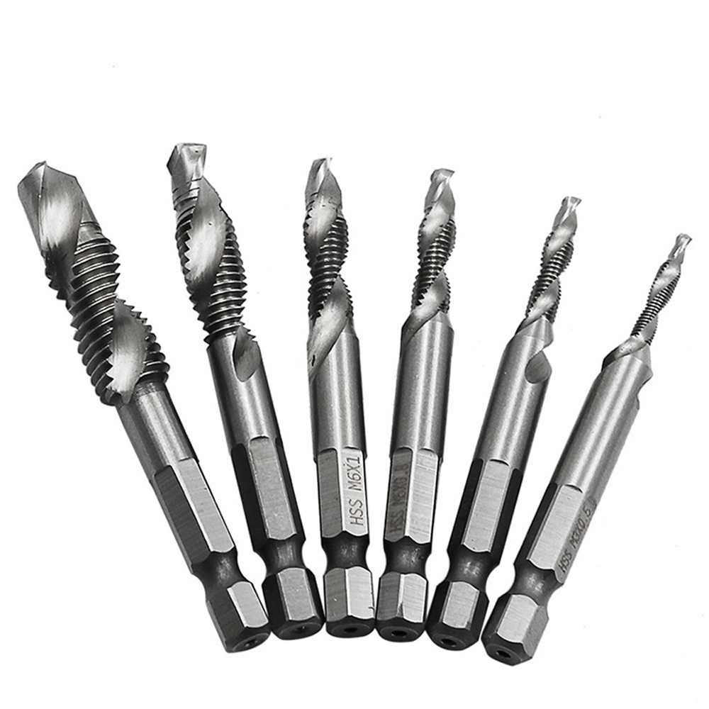 6 pcs M3-M10 screwdriver drill bit Hss tap drill metric combination set high speed steel bit for screw machine