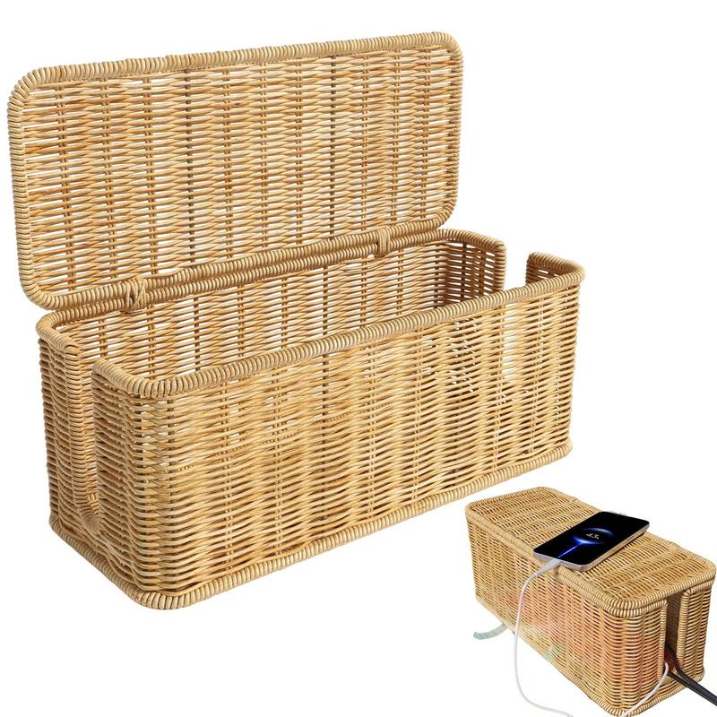 Rotan Kabelbeheerbox Kabelverberger Organisator Ademende Kabelbox Organisator 2 Open Slots Snoeren Power Board Hider Box