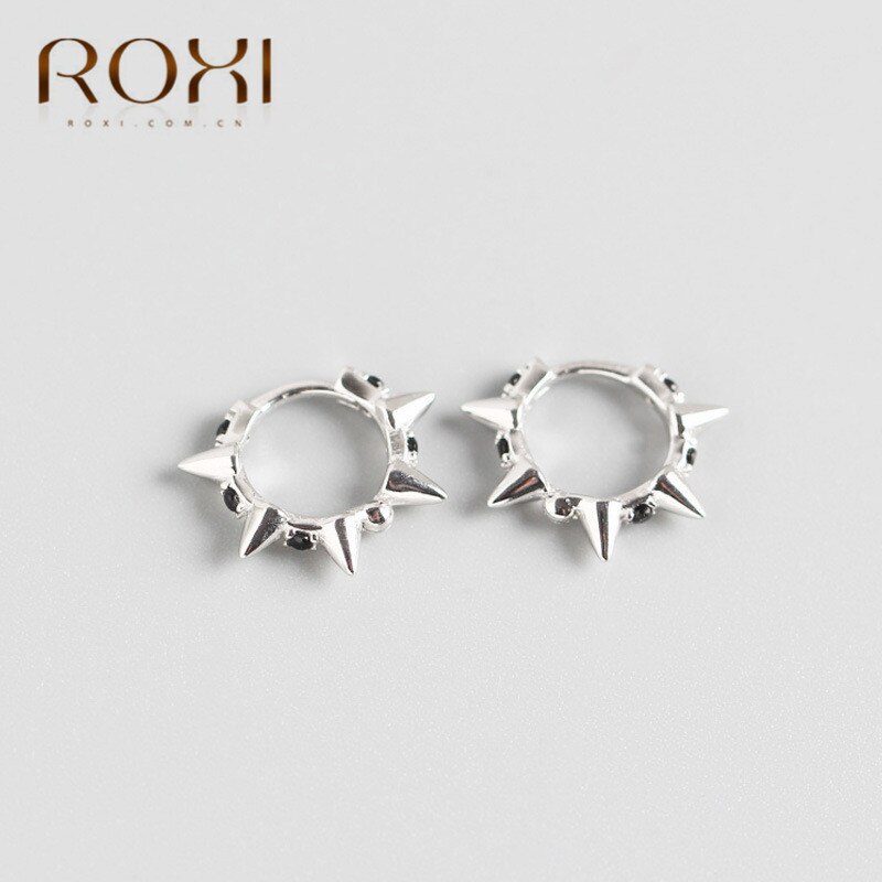 Roxi 925 Sterling Zilveren Ronde Zwarte Kristal Klinknagel Stud Oorbellen Voor Vrouwen Punk Unisex Oorbellen Accessoire Street Style Oorbellen