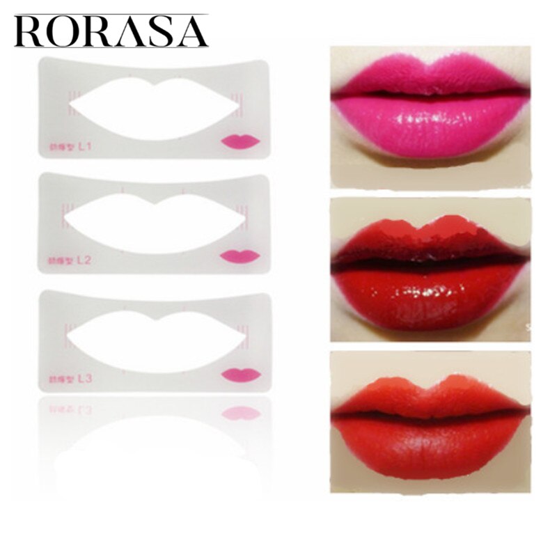 RORASA-plantillas para delinear labios, 3 estilos de modelo del labio, plantilla de línea de labios, tarjeta con plantilla, herramientas de maquillaje cosméticas para labios, DIY, 3 uds.