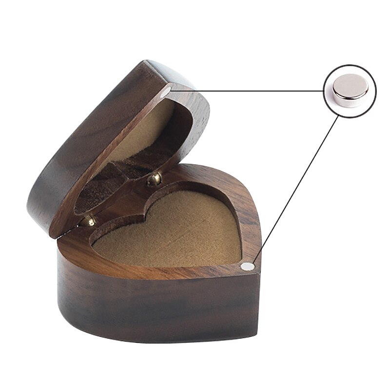 HLZS-Love Heart Shape Walnut Wooden Ring Box Solid Wood Decorative Jewellery Storage Box Engagement Box Proposal Anniversary Gif