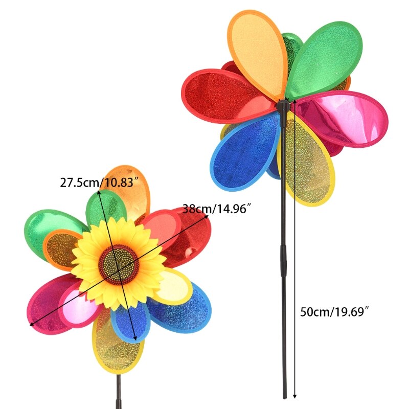 Pailletten Dubbele Laag Zonnebloem Windmolen Wind Spinner Huis Tuin Yard Decoratie