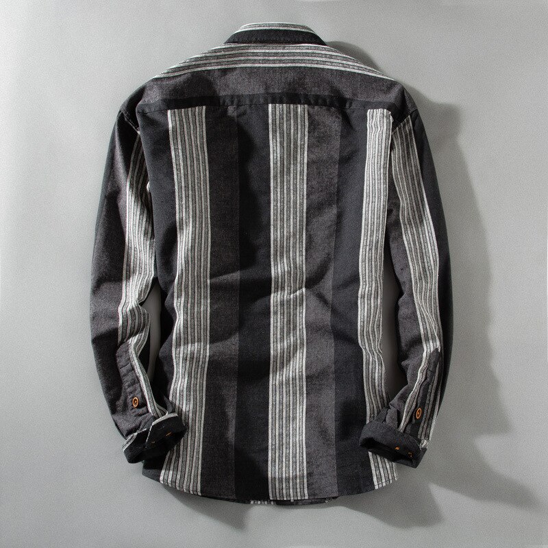 901 Men Vertical Striped Shirt Loose Long Sleeve Irregular Comfy All-Match Gentlemen Youth Japan Style Tops