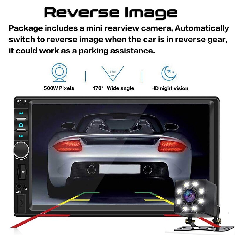 Double Din Car Stereo Upgrade 7 Inch Contact Screen Car MP5 Player with Rear-View Camera,AM/FM Radio Receiver, Bluetooth , Mirro