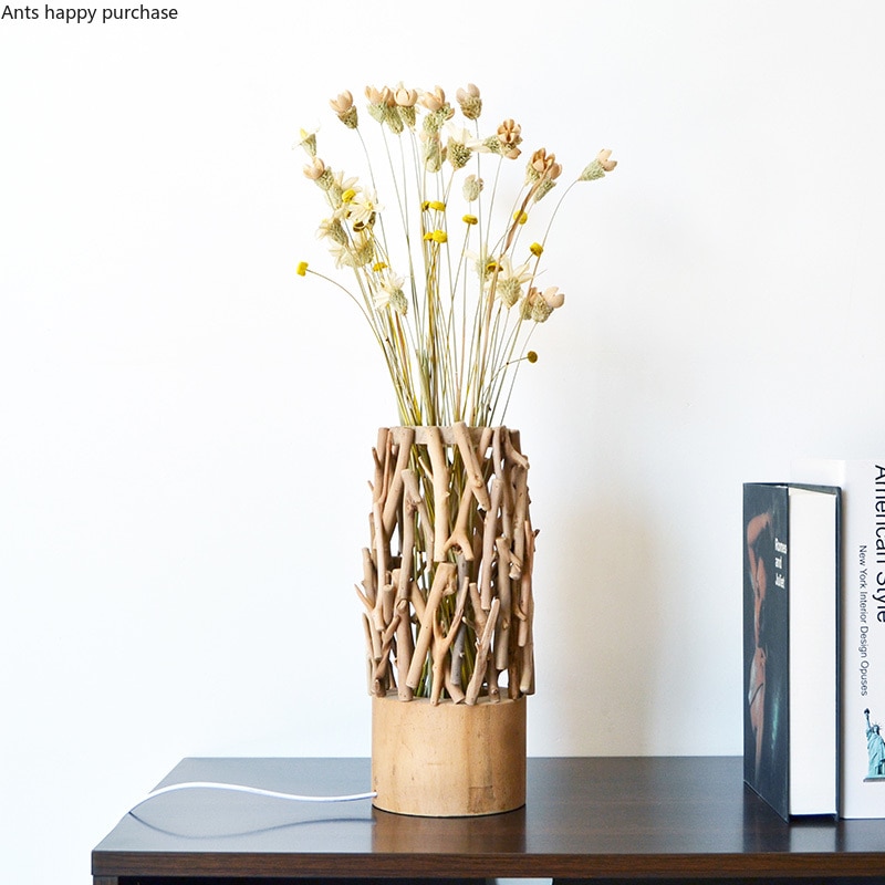 Wooden Flower Arrangement Table Lamp Nordic Style Home Decoration Bedroom Living Room Flower Arrangement LED Table Lamp