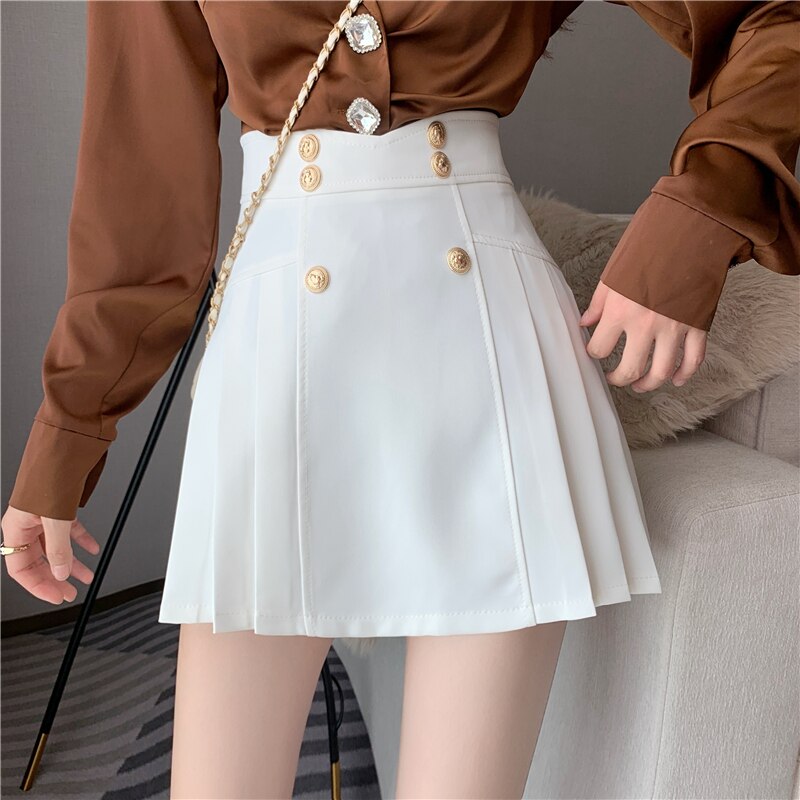 High Waist Summer Chic Solid A Line Mini Skirts Korean Zipper Preppy Style Pink Girls Short Pleated Skirt