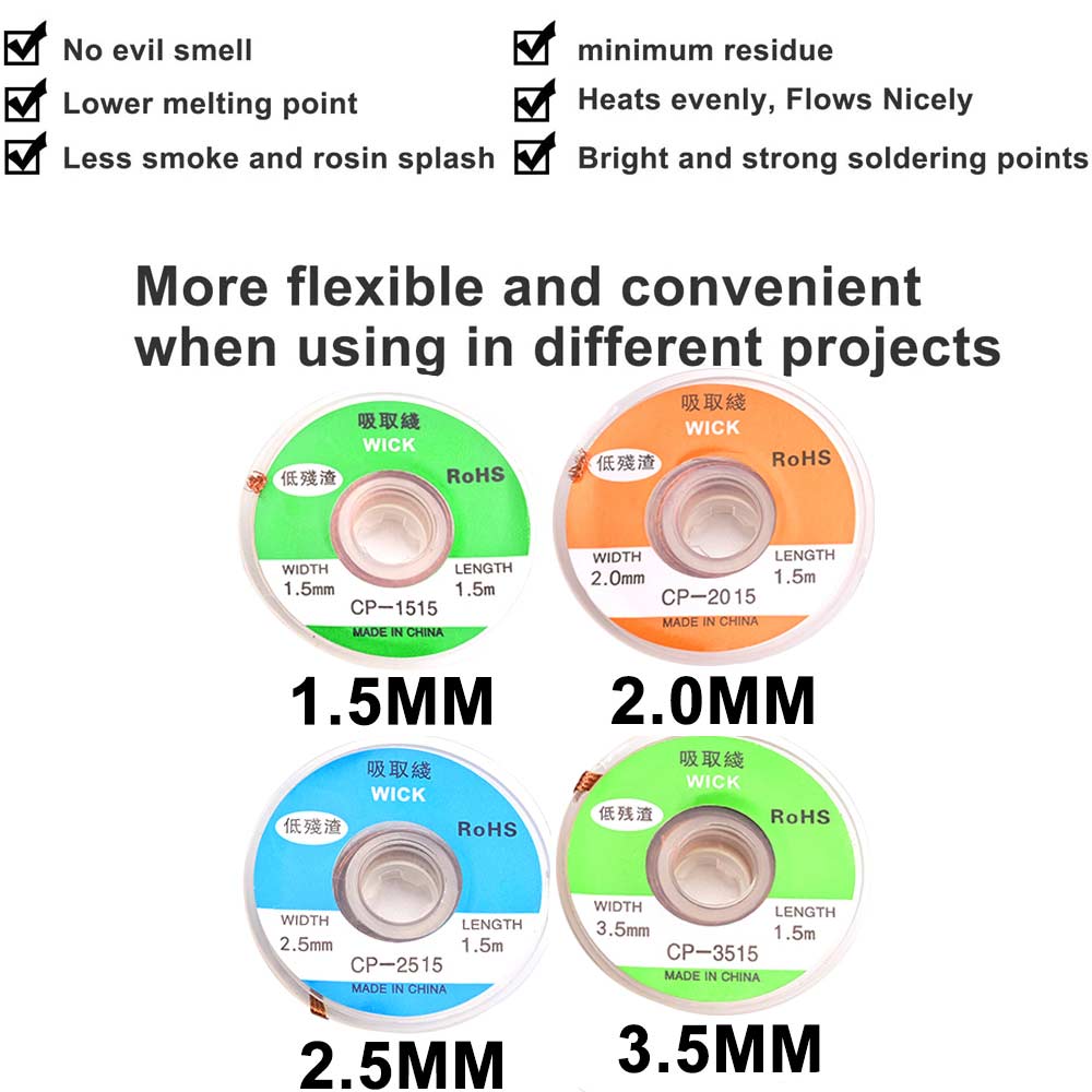 Flux Solder Wire Desoldering Braid Solder Remover Wick Wire Lead Cord Flux for Soldering BGA Repair Tool 1.5mm 2mm 2.5mm 3.5mm