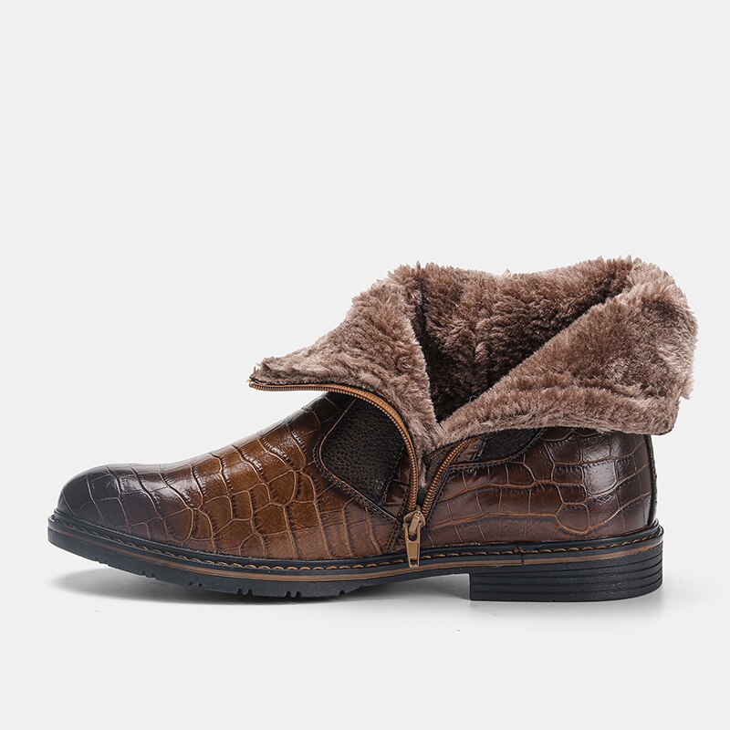 Winter Laarzen Voor Mannen Warme Wootten Mannen Lederen Rits Laarzen Maat 40-45 Enkellaarsjes Mannen 'S Winter Schoenen #5266: Bruin / 44