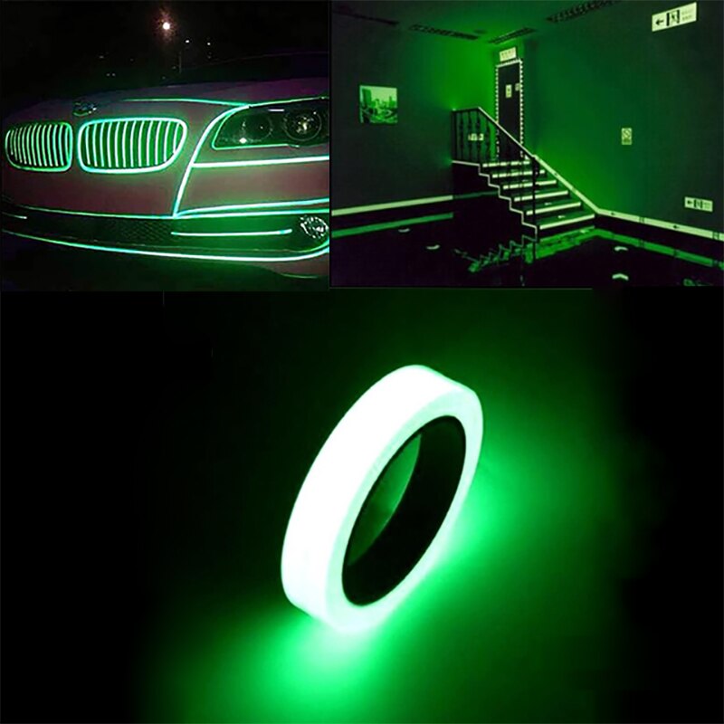 1 Uds. Cinta adhesiva autoadhesiva fluorescente luminosa de 1,5 cm * 1m que brilla en la oscuridad cinta adhesiva seguridad decoración de advertencia cinta